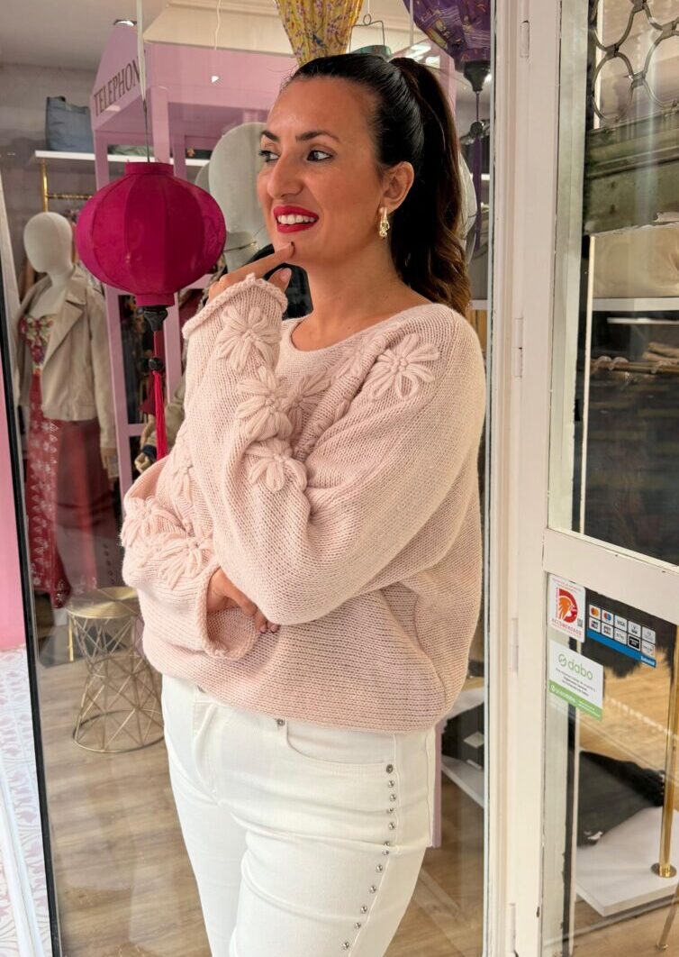 Alternative view of Jersey Flores Relieve Beige