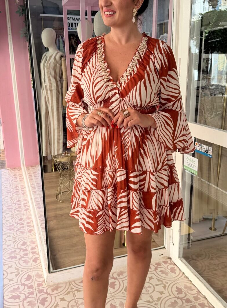 Alternative view of Vestido Pluma Corto Teja