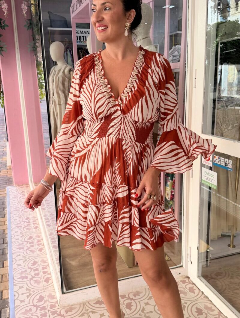 Vestido Pluma Corto Teja