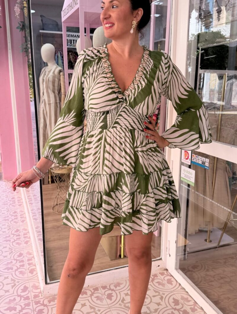 Vestido Pluma Corto Verde