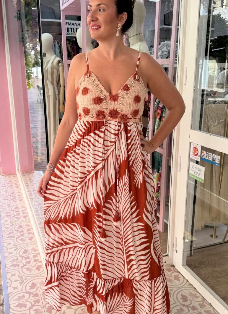 Vestido Pluma Largo Teja