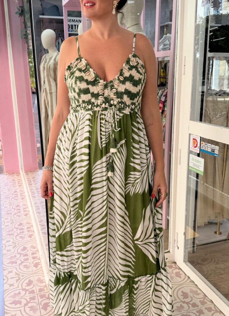 Vestido Pluma Largo Verde