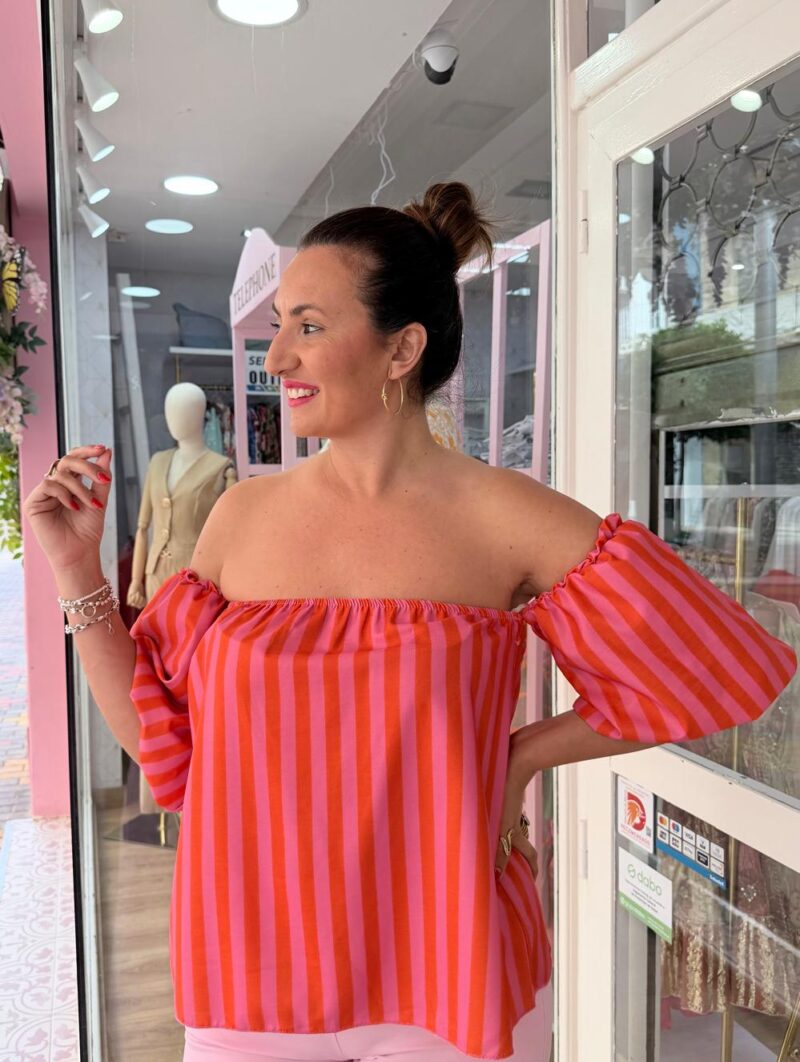 Alternative view of Blusa Bicolor Naranja