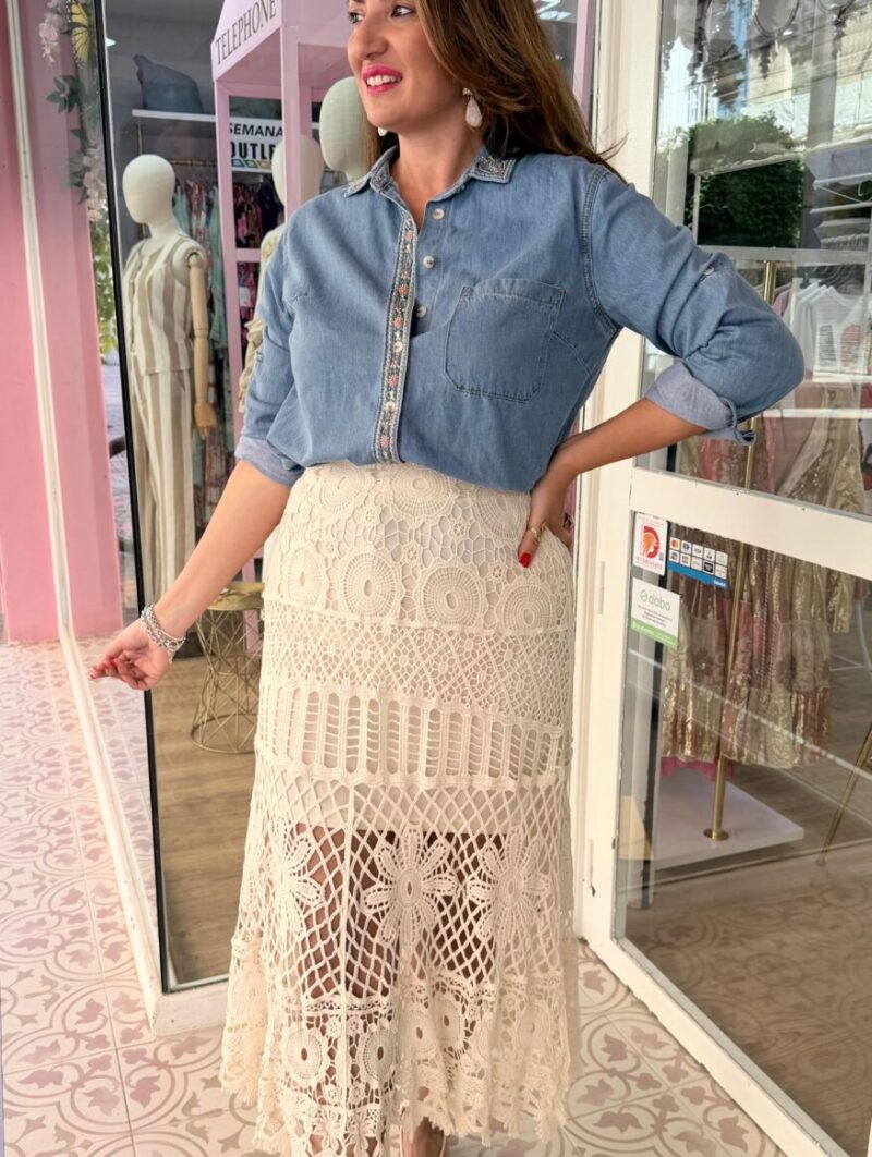 Alternative view of Falda Crochet Beig
