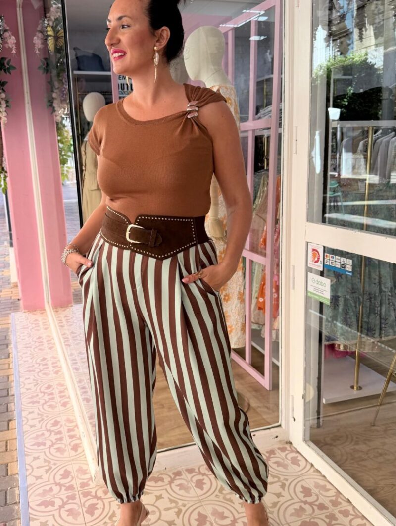 Pantalón Nápoles Marrón-Turquesa