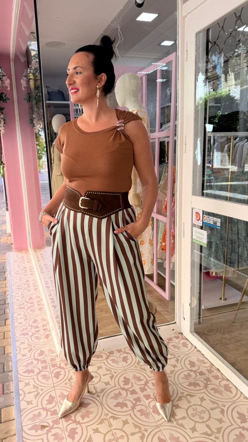 Pantalón Nápoles Marrón-Turquesa