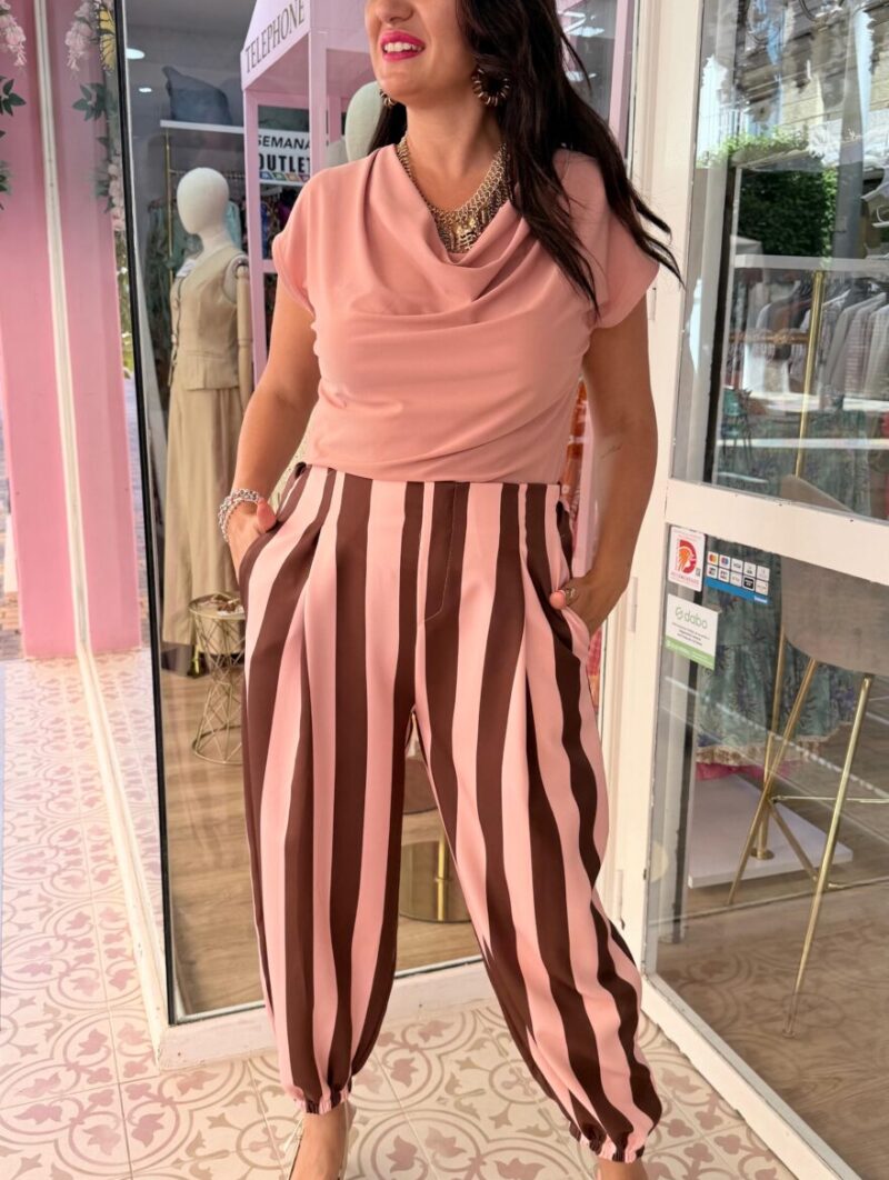Pantalón Pompeya Marrón-Rosa