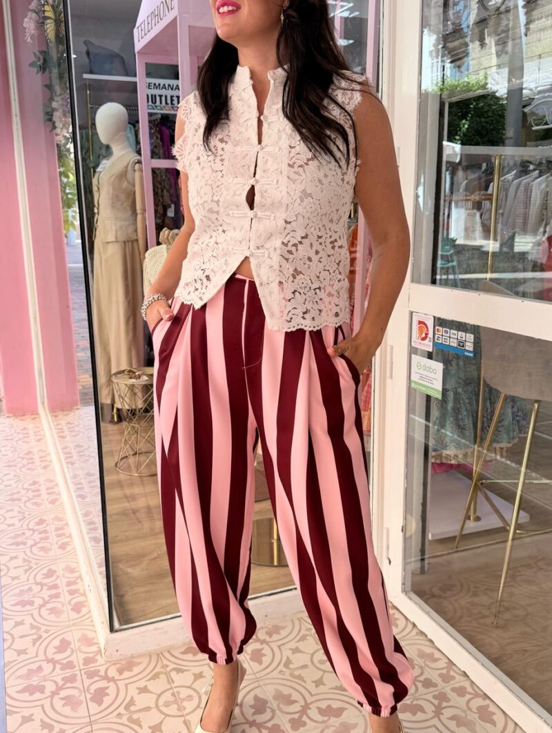 Pantalón Pompeya Burdeos-Rosa