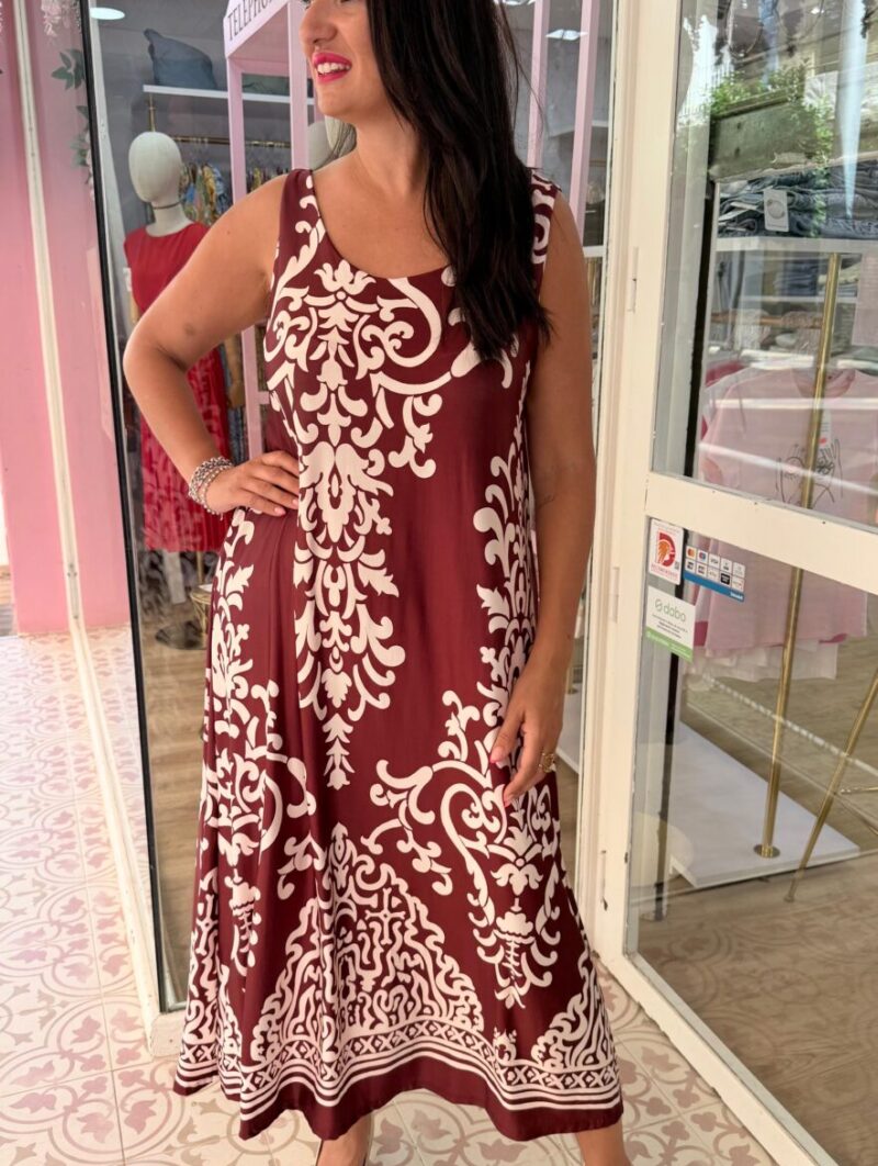 Alternative view of Vestido Tulum Burdeos-Blanco