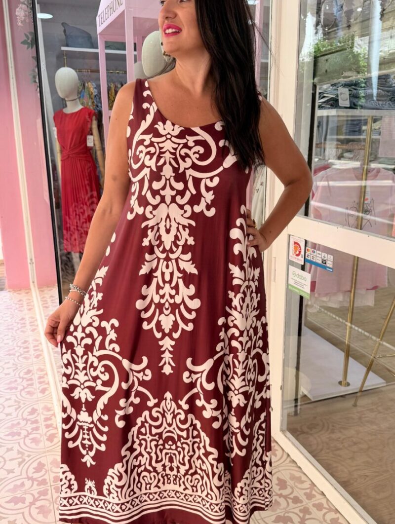 Vestido Tulum Burdeos-Blanco