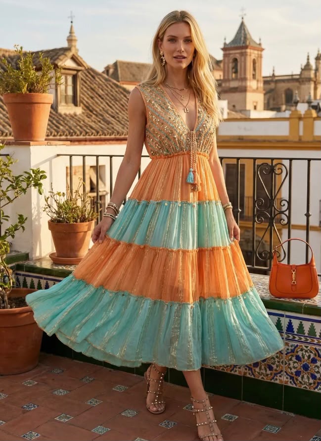 Alternative view of Vestido Venecia Naranja