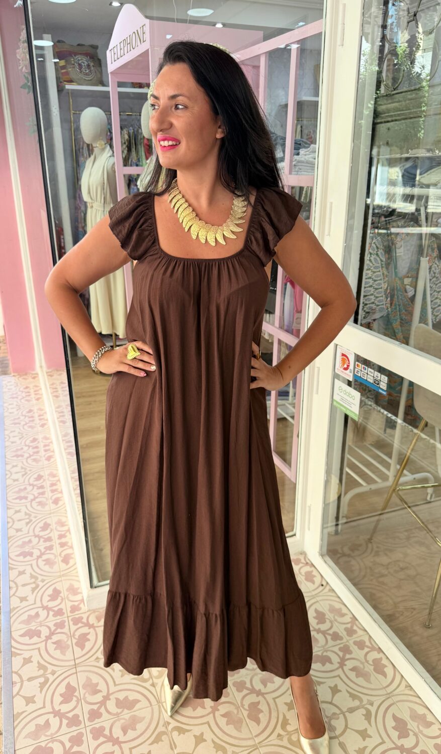 Vestido Sofía Marrón Chocolate - Imagen 2