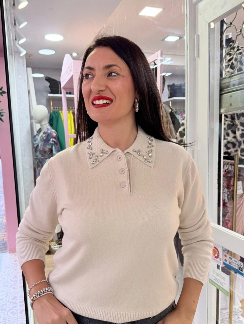 Jersey Polo Strass Beige