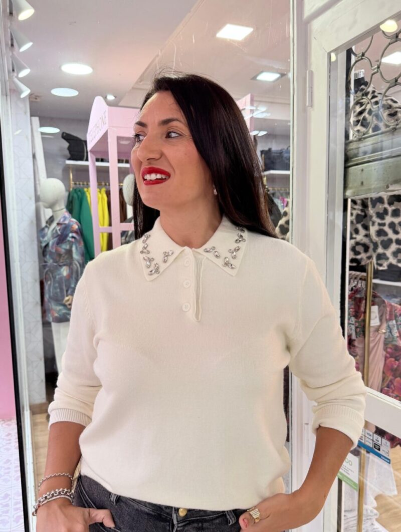 Jersey Polo Strass Blanco