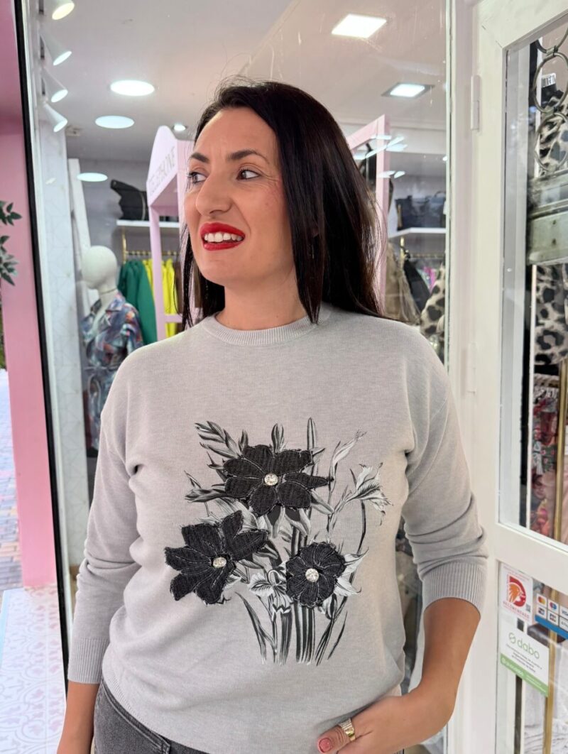 Jersey Flores Gris
