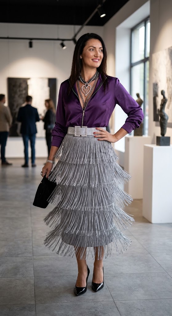 Alternative view of Falda Flecos Gris Plata