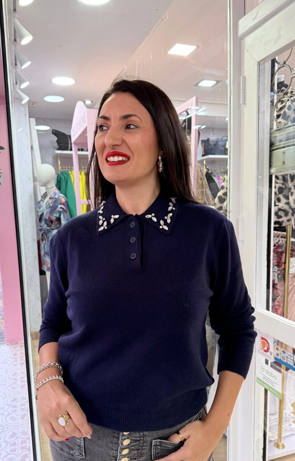 Jersey Polo Strass Azul Marino