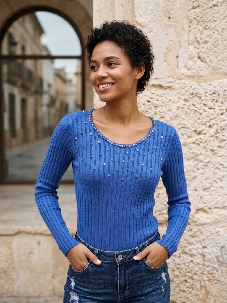 Jersey Strass Azul